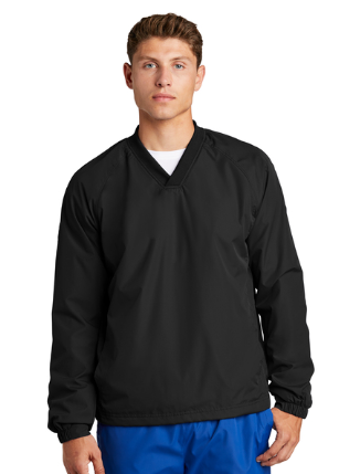 QNERGY Sport-Tek® V-Neck Raglan Wind Shirt - Black